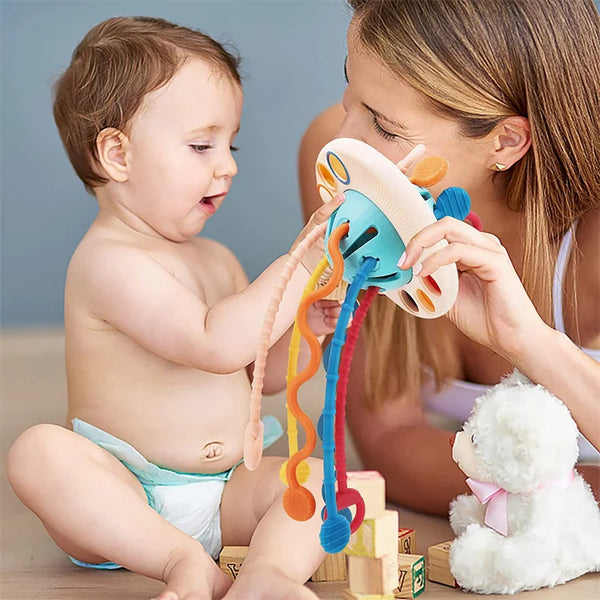 Baby Montessori Pull String Sensory Toys: Silicone Teething Activity Toys for Kids Aged 6-12 Months, Promotes Development and Education