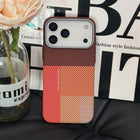 OkeyWOW iPhone 17/16/15 Pro Max carbon fiber color clash MagSafe hard PC shockproof bumper case on a smartphone.