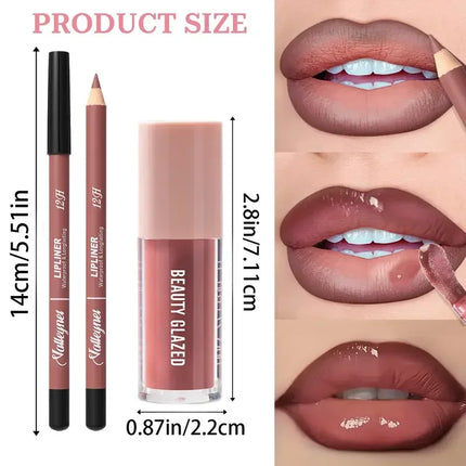 Velora Beauty 2pcs Matte Lip Set Waterproof Long Lasting Lip Liner & Lip Glaze Duo