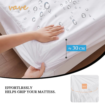Waterproof fitted bed sheet by OKEYWOW, elastic anti-slip mattress protector in single, double, queen, and king sizes, 160-200cm.