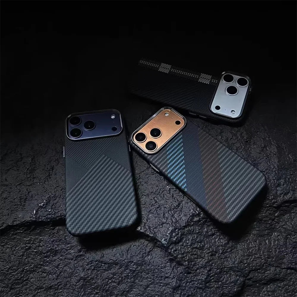 Fashion Carbon Color Magnetic Phone Case for iPhone 17 16 15 Pro Max For Magsafe Back Cover Camera Lens Protection PC Hard Shell