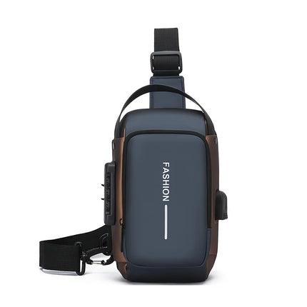 Men’s Oxford fabric sling bag by OKEYWOW with zip closure, motorcycle crossbody design, phone pocket, ideal for daily commute.