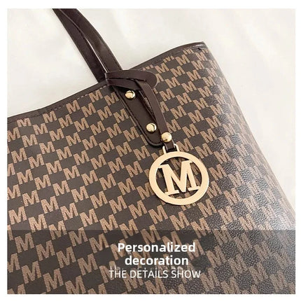 Large capacity shoulder bag by OKEYWOW with letter print, luxury tote style, retro clutch design, ideal for commuters and everyday use