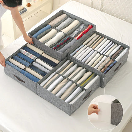 OKEYWOW clothes organizer storage box with compartments for pants, sweaters, and T-shirts in a wardrobe drawer.