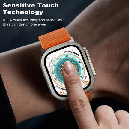 OKEYWOW Apple Watch Ultra 3/2 tempered glass metal bumper case with shockproof HD screen protector for 49mm smartwatch.