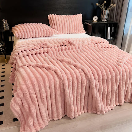 Cozy Stripe Flannel Throw Blanket Waterproof Sofa Bed Cover