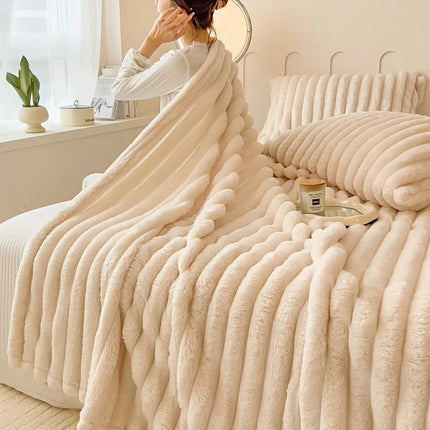 Cozy Stripe Flannel Throw Blanket Waterproof Sofa Bed Cover