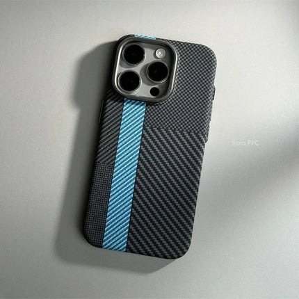 OKEYWOW iPhone 16/15/14 Pro Max carbon fiber geometric MagSafe case with magnetic charging and camera protection.
