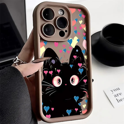 OKEYWOW iPhone cartoon cat silicone case for 15/14/13/12/11 Pro Max XR XS SE, shockproof soft cover with playful design