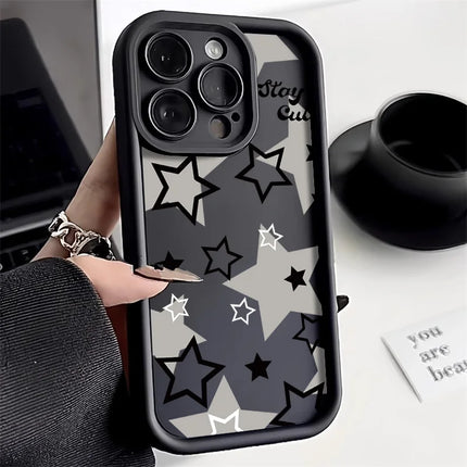 Opaque black OKEYWOW iPhone Star Silicone Case for iPhone 12 to 17 Pro Max, shockproof soft cover with star design.