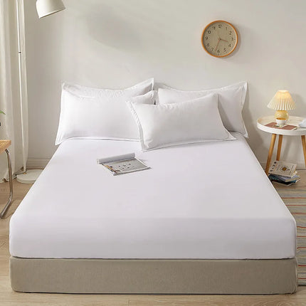 Cotton fitted sheet with elastic edge on a bed, non-slip mattress cover for single, double, queen, and king beds by OKEYWOW