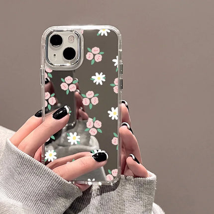 OKEYWOW iPhone flower mirror silicone shockproof case for iPhone 12, 11 Pro Max, XR, XS, SE with floral design and mirror surface.