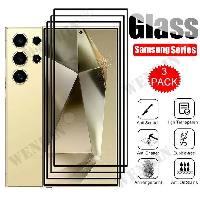 Samsung Galaxy S22 Ultra Plus FE tempered glass screen protectors, clear and durable, by OKEYWOW, for S26, S25, S24, S23, S22 Ultra models.