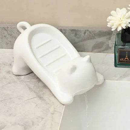 Cute Cat Soap Dish with Drainage Tray Bathroom Soap Holder