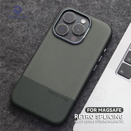 Color Block Leather MagSafe Case for iPhone 17/16/15/14/13 Pro Max Alloy Lens Shockproof Cover