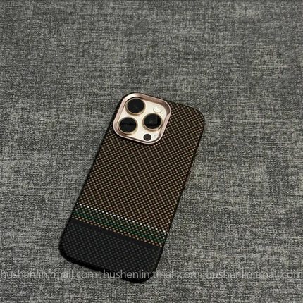 OKEYWOW iPhone 16/15 Pro Max Mountain Relief Carbon MagSafe case, hard PC shockproof cover with camera protection, detailed mountain design.