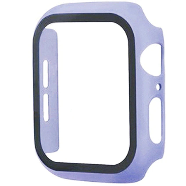 Apple Watch Series 9-4 SE tempered glass PC bumper case and screen protector for 45mm, 44mm, 41mm, 40mm, 38mm models by OKEYWOW