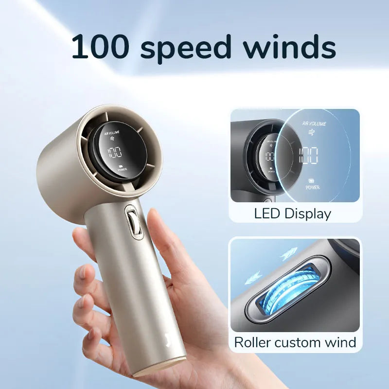 JISULIFE Portable Hand Fan, 100 Wind Speeds, Mini Bladeless Handheld Fan, USB Rechargeable Personal Fans, Electric Eyelash Fan