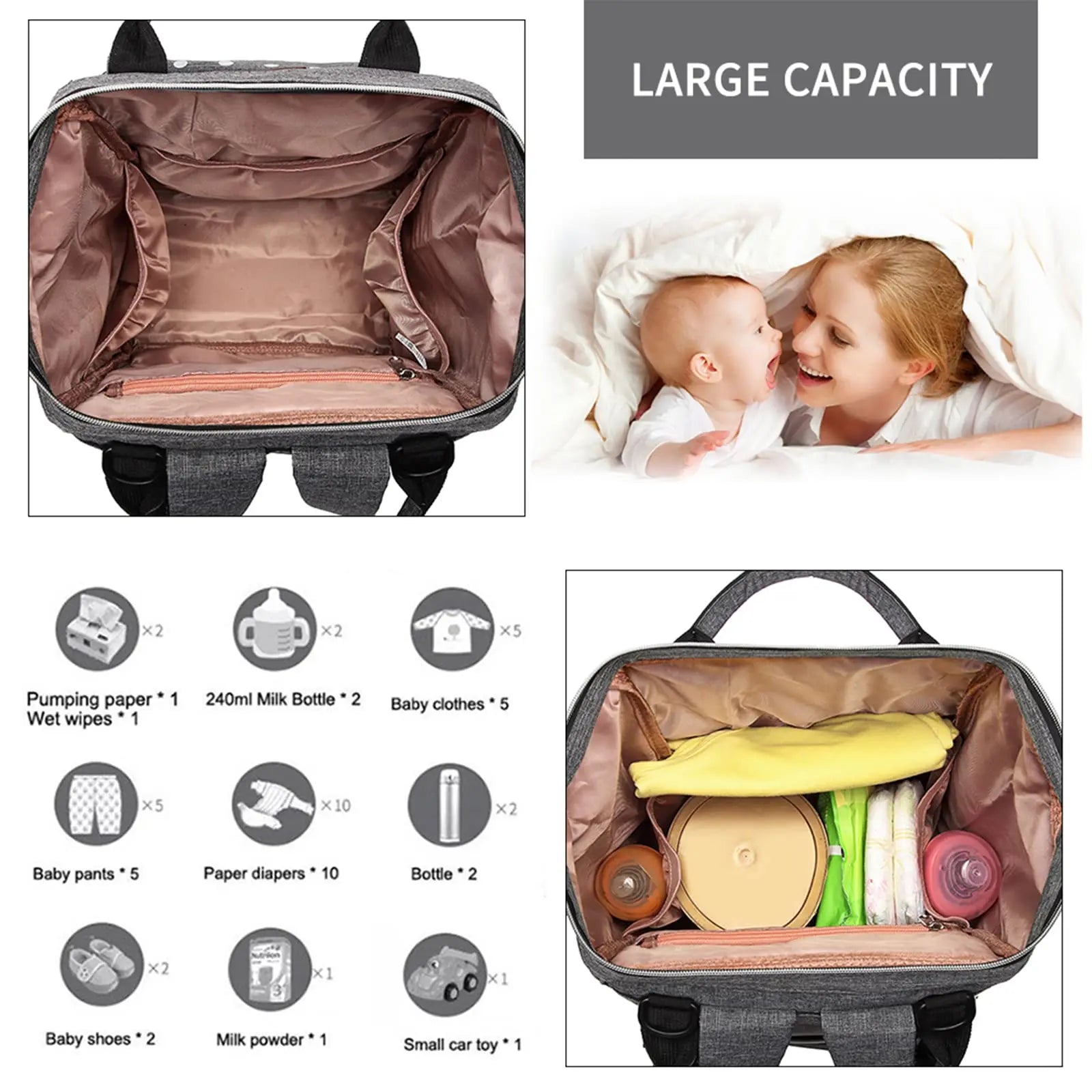 Baby Changing Backpack - Waterproof Diaper Bag with USB Port & Stroller Straps, 15.6" Laptop Compartment for Parents