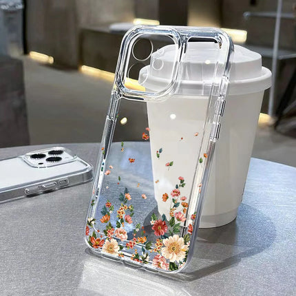 Clear silicone iPhone case by OKEYWOW for iPhone 15, 14, 13, 12, 11 Pro Max, XR, XS, SE with flower design and shockproof protection.