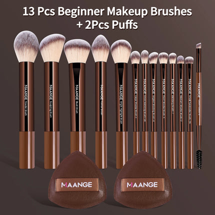 Velora Beauty 13pcs Makeup Brush Set Soft Fluffy Powder Eyeshadow Kabuki Blending with 2 Air Cushion Puffs