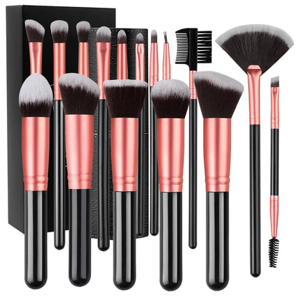 OKEYWOW makeup brush set with 14/16 soft, fluffy brushes for eyeshadow, foundation, blush, and powder application.