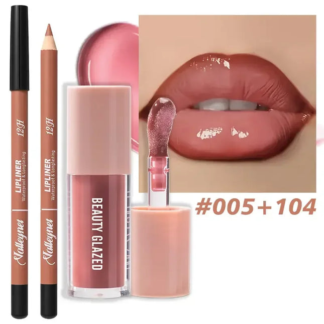 Velora Beauty 2pcs Matte Lip Set Waterproof Long Lasting Lip Liner & Lip Glaze Duo
