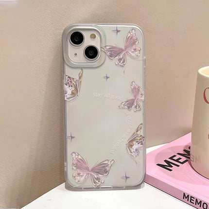 OKEYWOW iPhone gold butterfly case, clear TPU shockproof cover for iPhone 11 to 17/16/15/14/13/12/Plus models, with butterfly design.