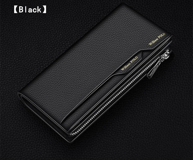 WilliamPOLO Male Genuine Leather Wallets Men Wallet Credit Business Card Holders Fashion Mobile Phone Bag Zipper Purse Handbag