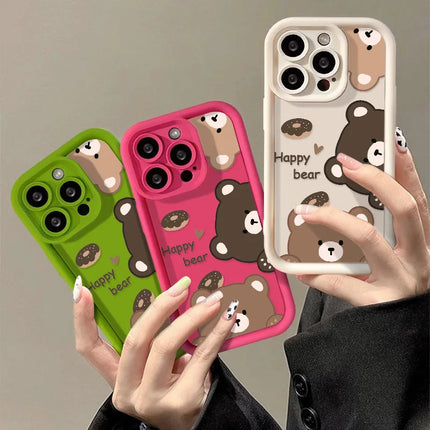 Silicone shockproof iPhone cartoon bear case by OKEYWOW for models 11 to 13, featuring a soft, colorful bear design.