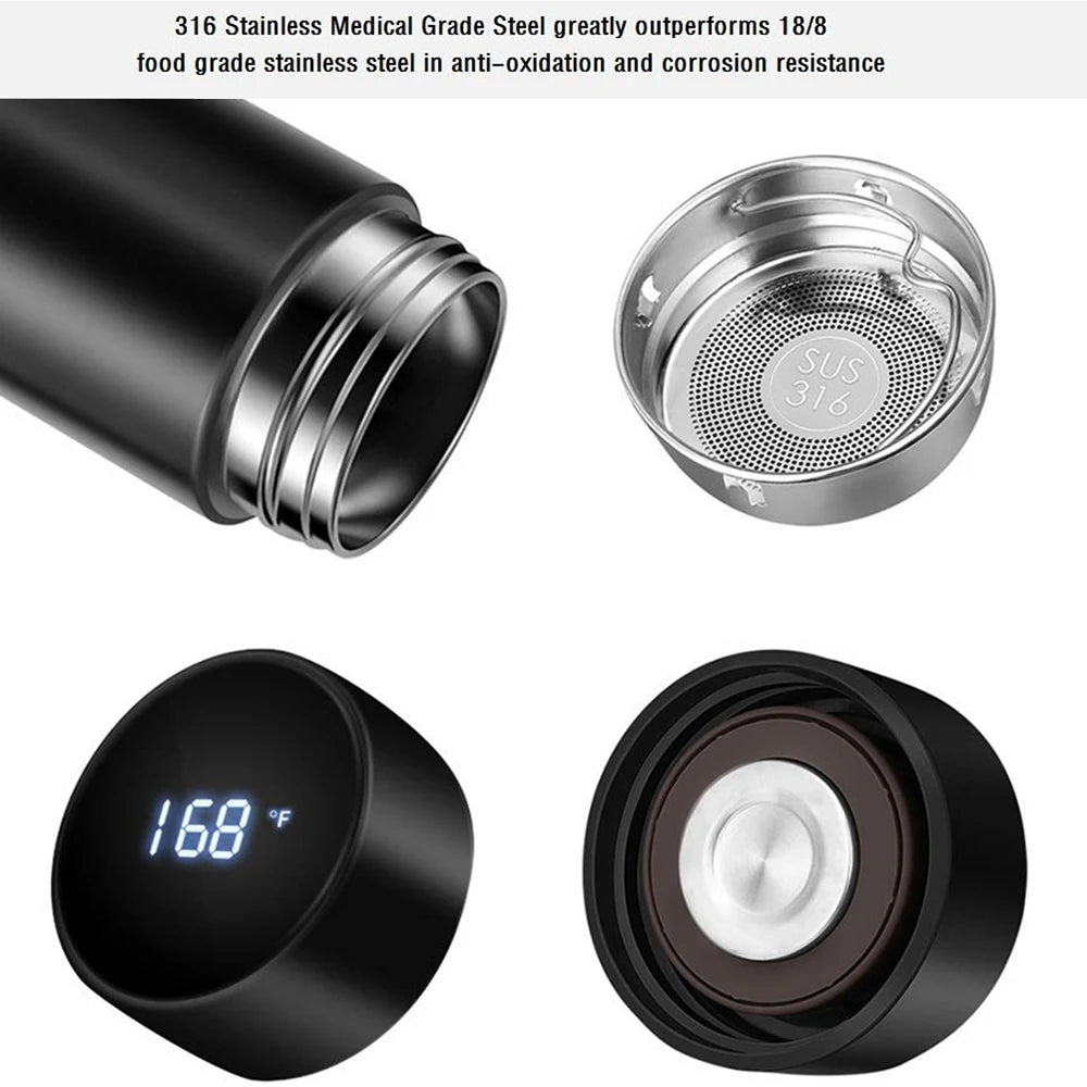 Stainless steel thermos bottle with digital temperature display, Intelligent temperature measurement cup, LED, 500ml