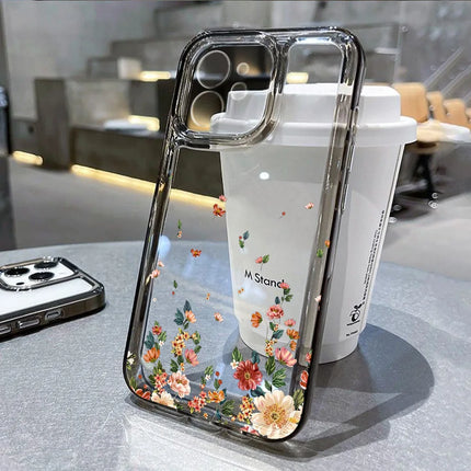 OKEYWOW iPhone floral clear silicone case for iPhone 15/14/13/12/11 Pro Max XR XS SE, shockproof cover with flower design
