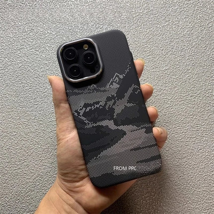 PeakCarbon MagSafe Case for iPhone 17/16/15 Pro Max Mountain Relief Hard PC Lens Frame Cover