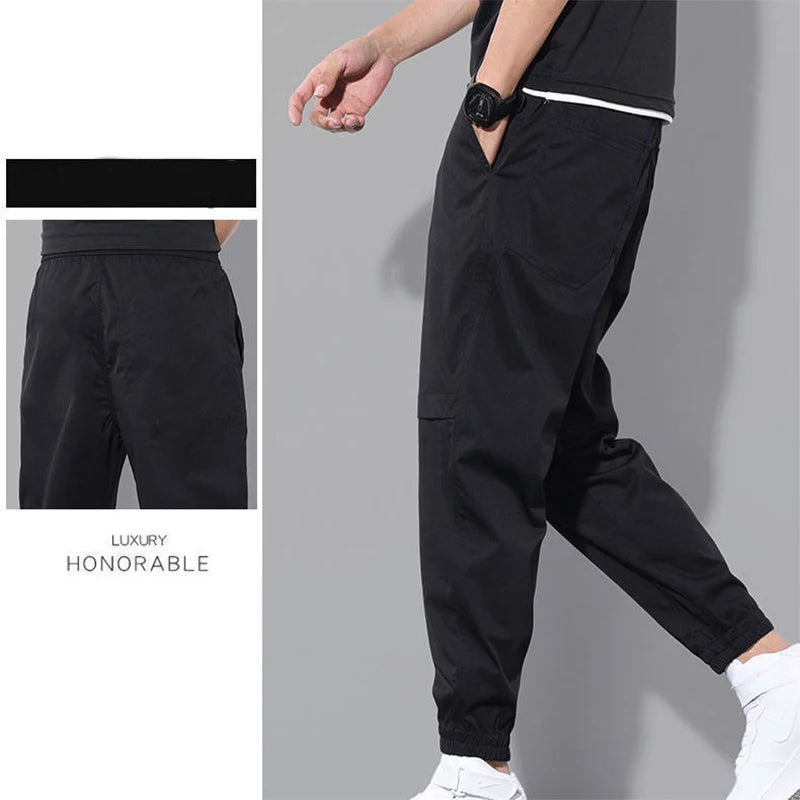 Cargo Pants Mid Rise Drawstring Men Full Length Loose Trousers Elastic Waist Drawstring Pocket Cargo Pants Night Jogging Pants