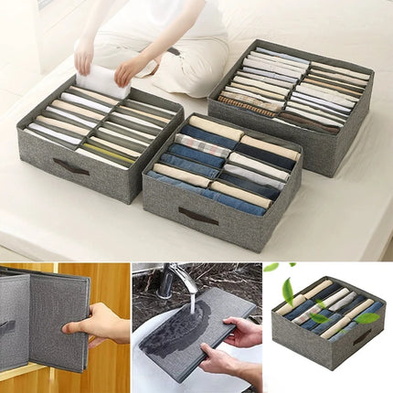 OKEYWOW clothes organizer storage box with compartments for pants, sweaters, and T-shirts, ideal for wardrobe drawers.