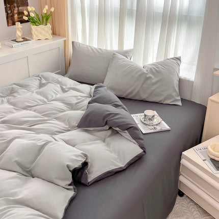 Okeywow solid color brushed fabric bedding set with duvet cover, pillowcases, bed sheet, and quilt cover in various sizes.