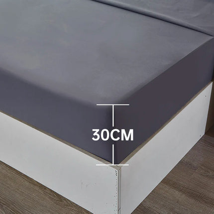 Waterproof Bed Sheet Set 3/4pcs Fitted Sheet Pillowcases Soft Queen King Twin White Gray