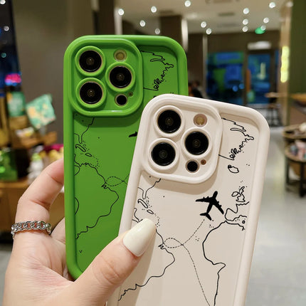 OKEYWOW airplane route silicone matte shockproof iPhone case for iPhone 12 to 16, featuring a sleek design and durable protection.