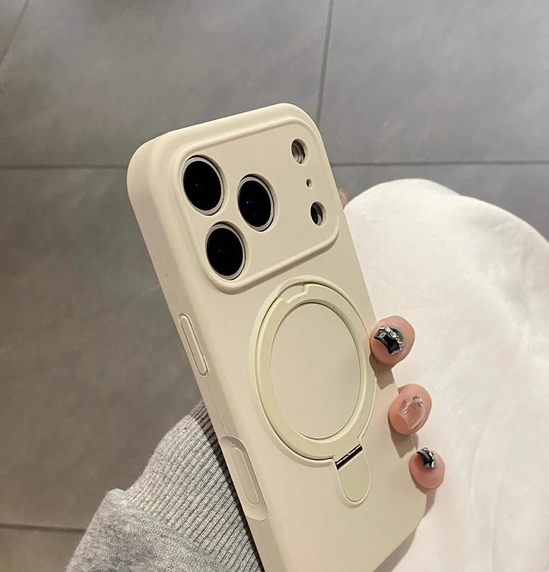 Luxury Magnetic Liquid Silicone Phone Case for iPhone 12–17 Series (Pro/Pro Max/Plus/Air) – MagSafe Holder Stand Soft Cover