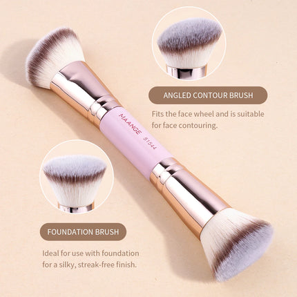 Velora Beauty 2pcs Dual End Foundation Brush Flat Angled Contour Blending Concealer Tool