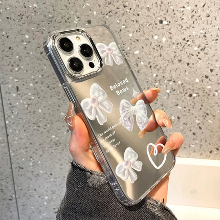 Luxury shockproof Mirror Bowknot iPhone case by OKEYWOW for iPhone 11 Pro Max, XR, XS, with elegant design and protective features.