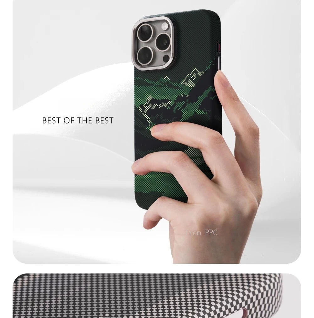 Abstract Landscape Relief MagSafe Phone Case for iPhone 16 15 14 Pro Max 16Pro Wireless Charging Alloy Lens Shield Hard PC Cover