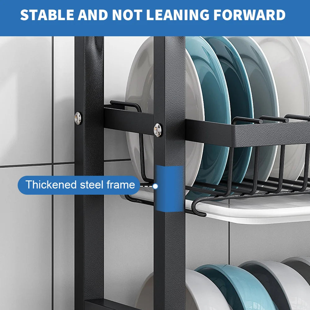 3-Tier Dish Organizer Dish Drying Rack Compact Kitchen Dish Rack Drainboard Set Large Rust-Proof Dish Drainer Kitchen Dish Drain