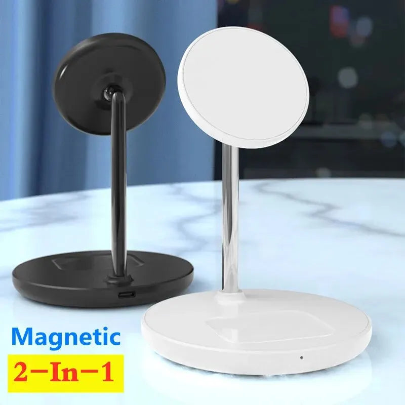 2 in 1 Magnetic Wireless Charger Stand Holder Desktop Mobile Phone Charging Station Dock For iPhone 15 14 13 12 Pro Max AirPods