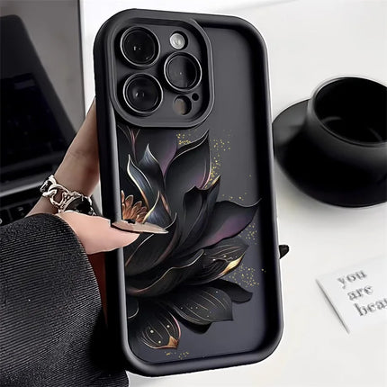 Silicone shockproof flower iPhone case for iPhone 11 to 17, with colorful floral design and bumper protection by OKEYWOW.