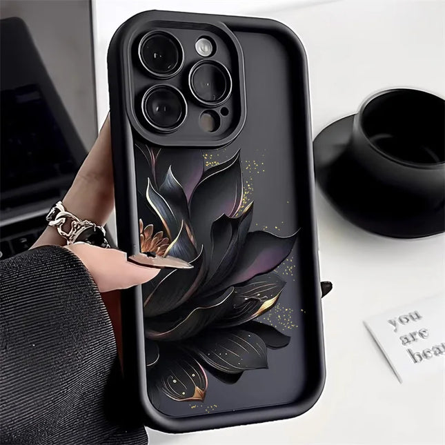 Silicone shockproof flower iPhone case for iPhone 11 to 17, with colorful floral design and bumper protection by OKEYWOW.