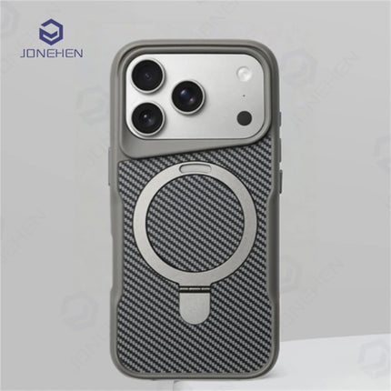 Stealth Carbon Kickstand Magnetic Armor Case for iPhone 17/16/15/14/13/12 Pro Max Soft Shield Cover