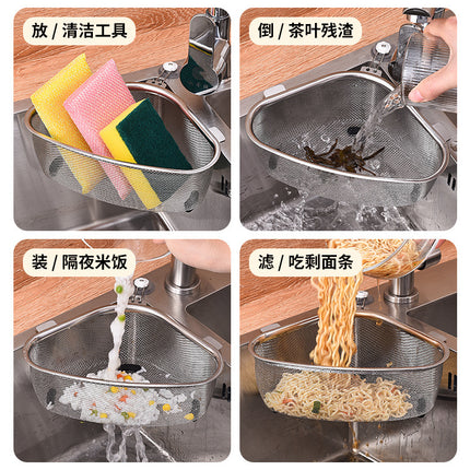 TriDrain Sink Basket Stainless Steel Corner Strainer Kitchen Storage Rack