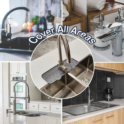 OKEYWOW kitchen silicone faucet mat with absorbent pad and sink splash catcher for protecting countertops and draining accessories