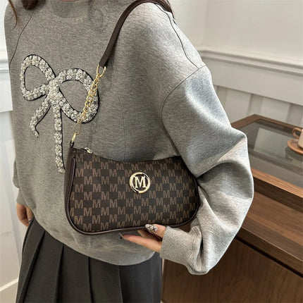 Vintage M Letter Crossbody Bag PU Leather Shoulder Messenger Tote Handbag Purse